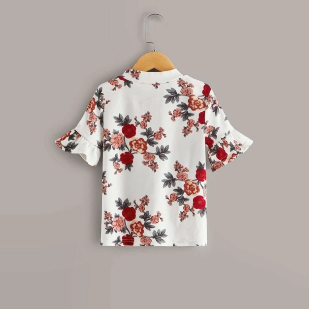 Girls floral formal ruffle sleeve shirt - Picture 2 of 5